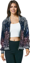 Womens Long Sleeve Sequin Open Front Zipper Jacket (Style ZRMV)