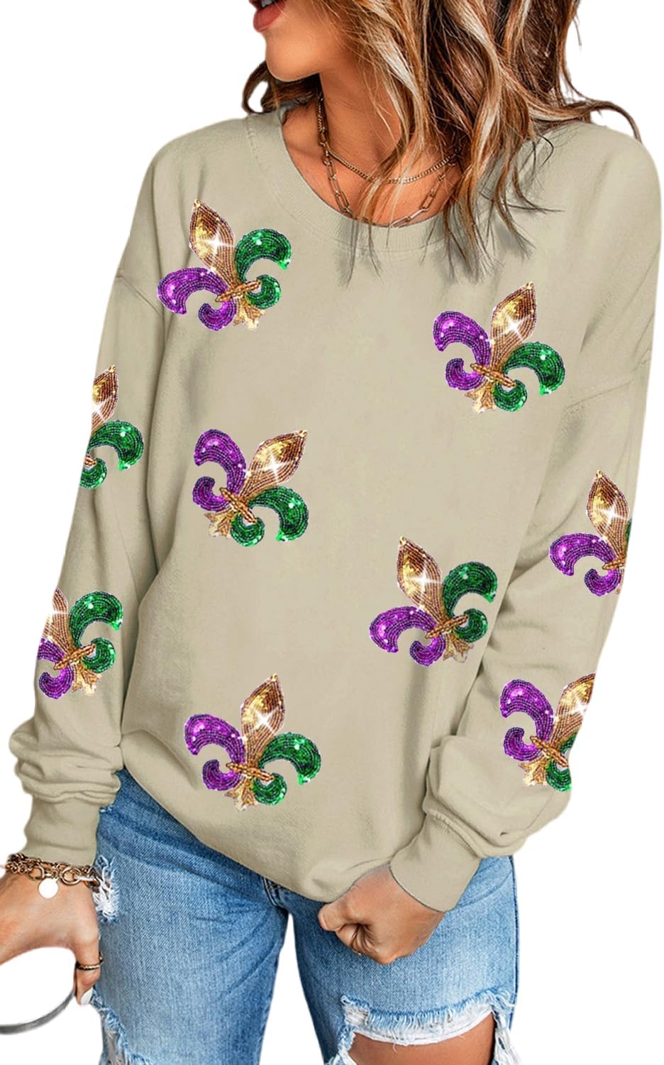 Sequin Mardi Gras Crewneck - Fun & Festive!