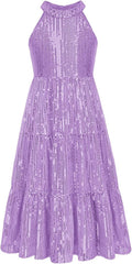 Girls Sequin Maxi Dress for Ages 5-14 - Elegant Satin Waistband