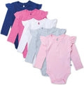 5-Pack Organic Cotton Long Sleeve Baby Girl Bodysuits - Soft Ruffles