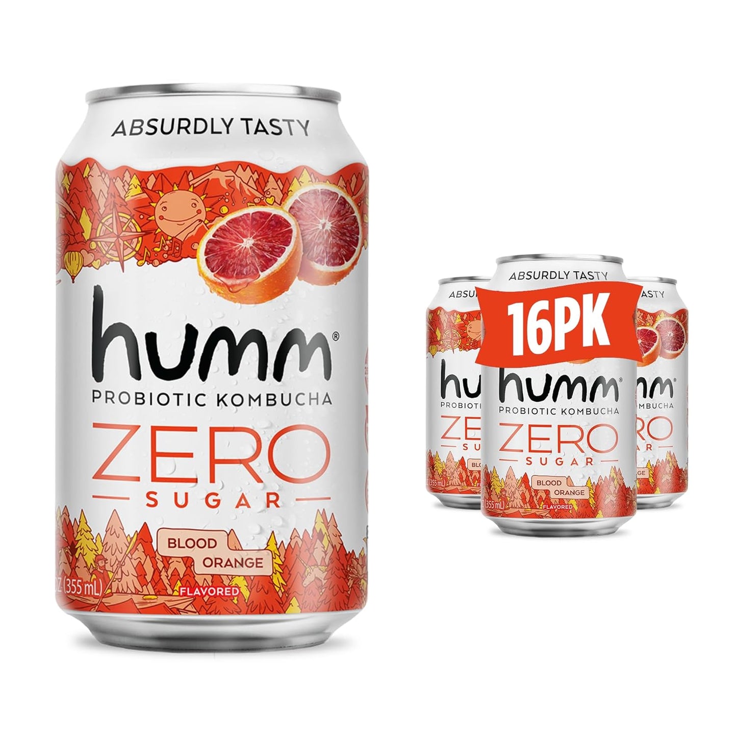 Humm Probiotic Kombucha Zero Sugar Blood Orange - Refreshing Taste