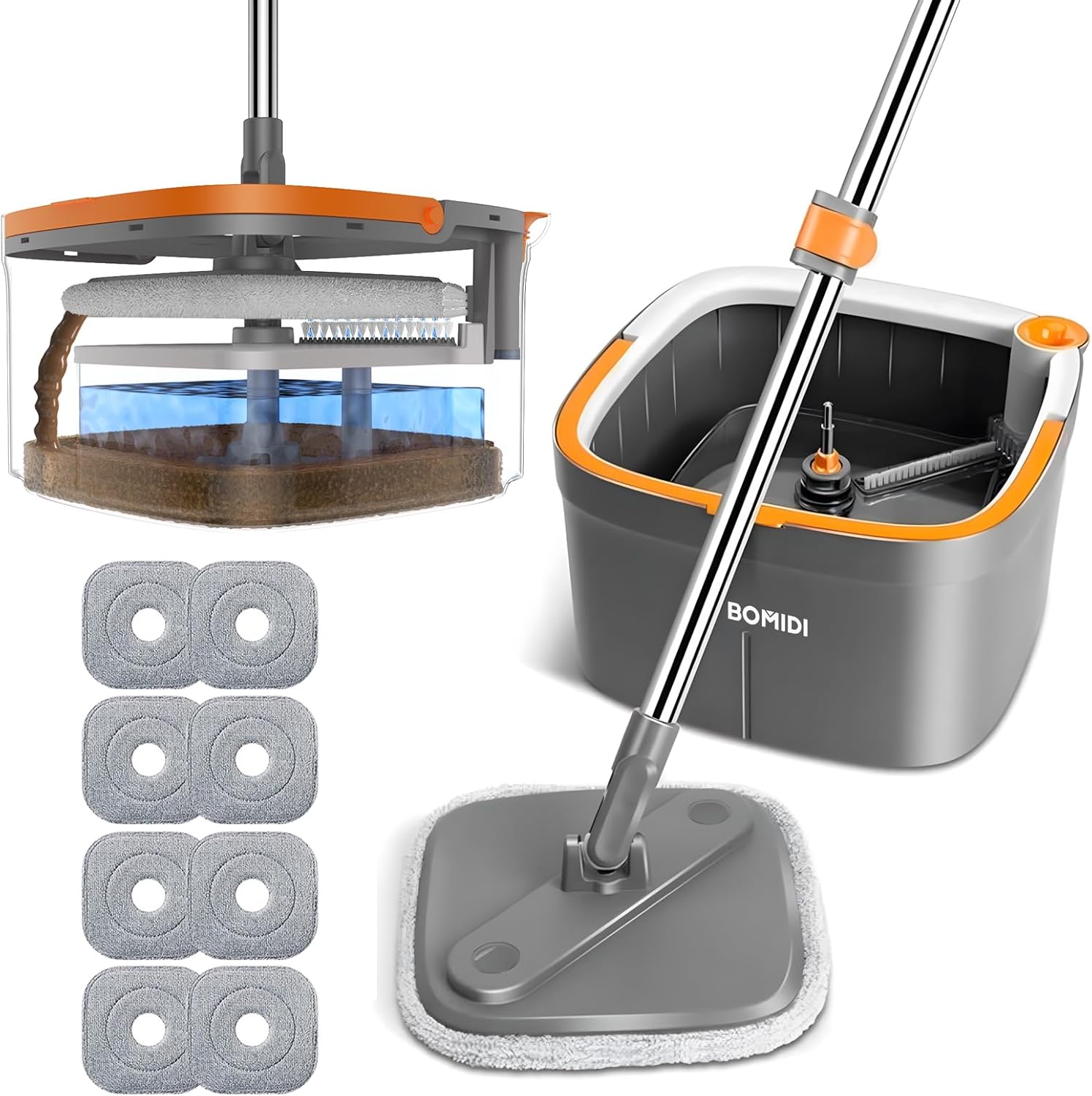 BOMIDI Spin Mop and Bucket Set with Clean Water System for Floors