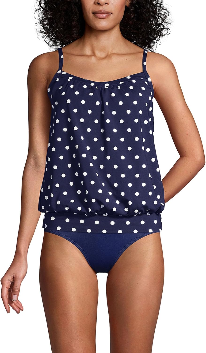 Lands' End Women's Blouson Tummy Hiding Tankini Top Swimsuit