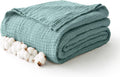 Teal Blue 100% Cotton Muslin Blanket Twin 60 in x 80 in - Lightweight