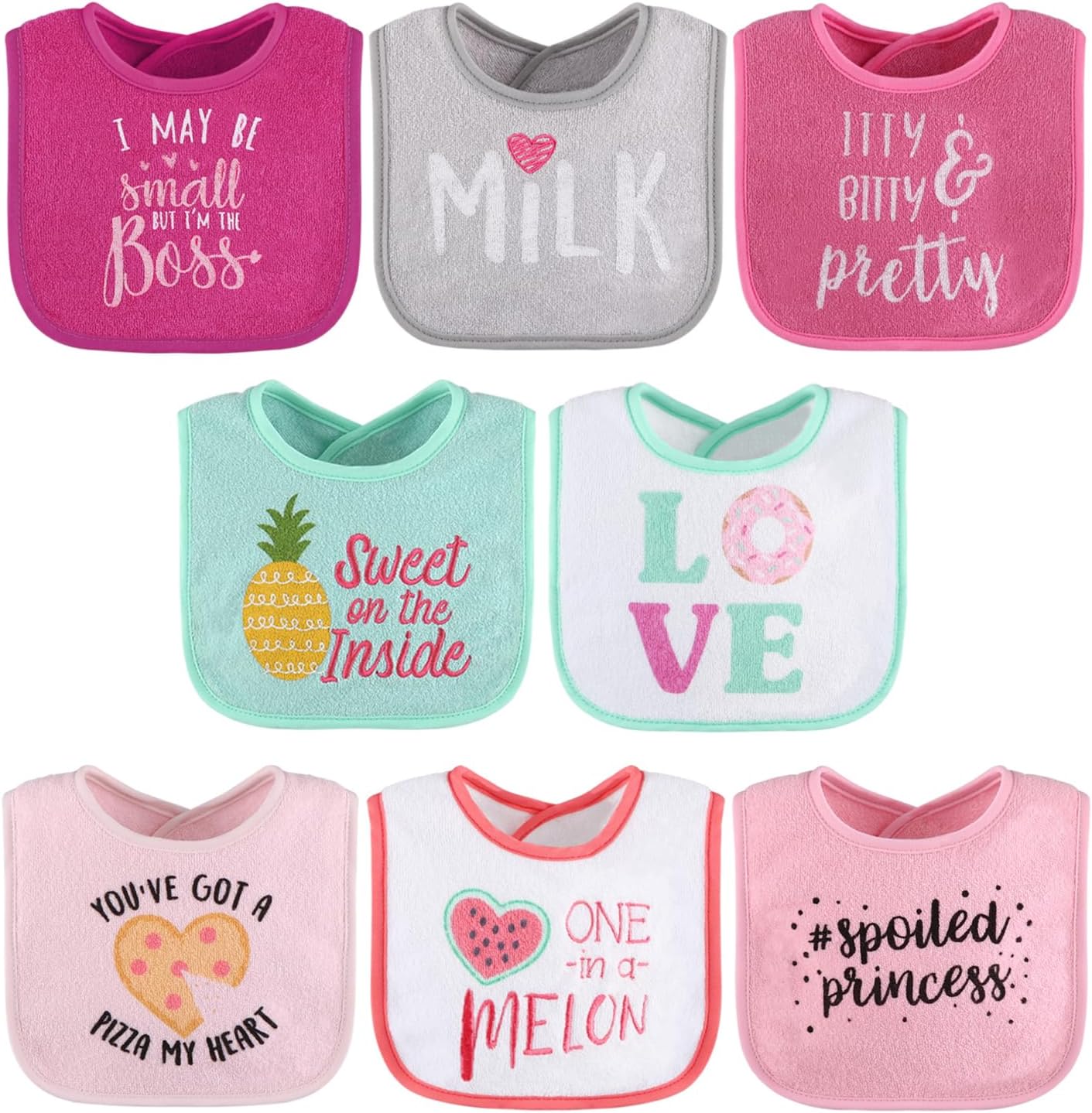 Soft & Absorbent 100% Cotton Baby Girl Bibs Set - Pack of 8!