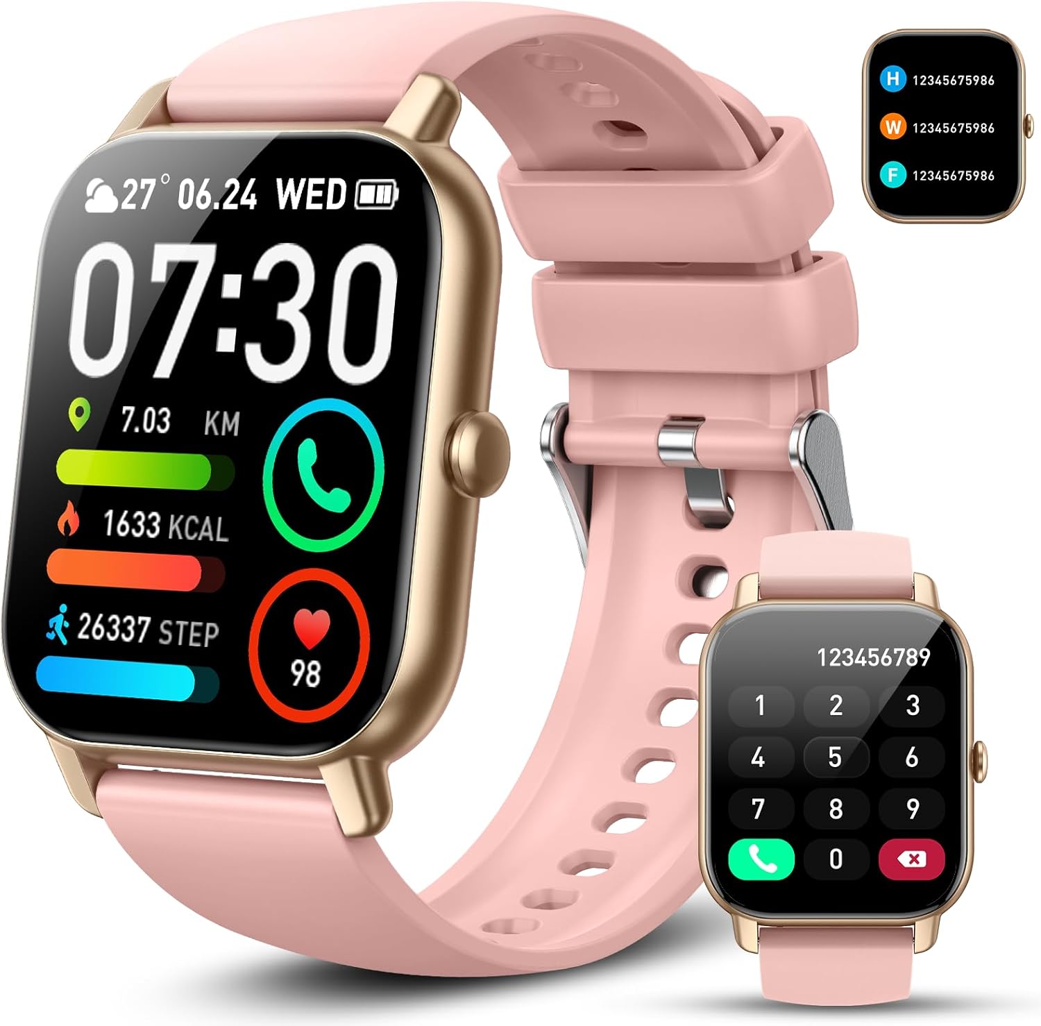 HD Screen Smartwatch (Answer/Make Calls), 112 Sports Modes, IP68 Waterproof, Pink