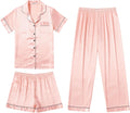 Silk Pajamas for Women 3 Piece Satin Set - Soft Short Sleeve PJs