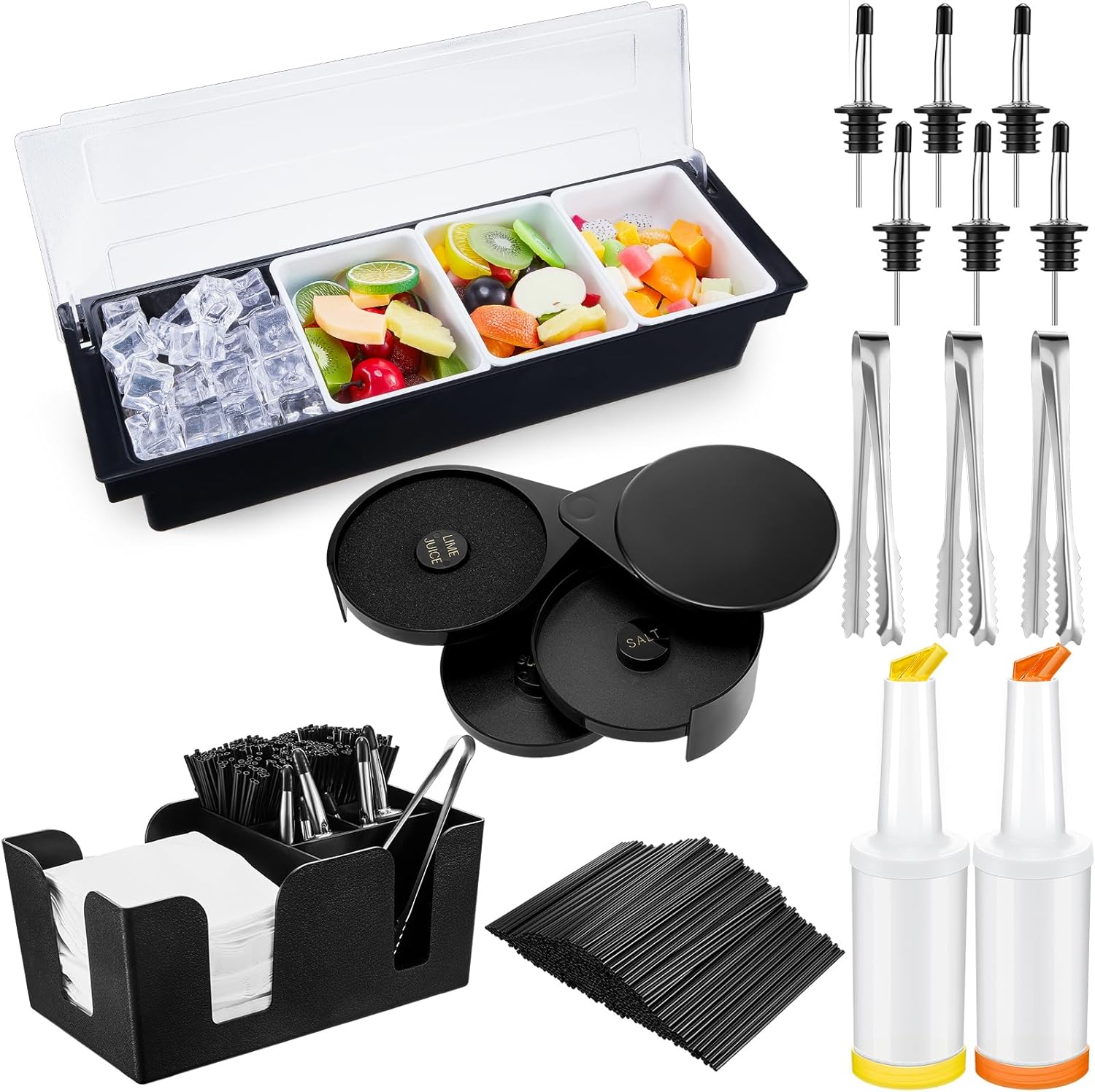 Mifoci Garnish Tray with Lid Bar Caddy and 3 Tier Glass Rimmer