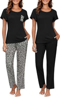 Ekouaer 2 Pack Womens Pajama Sets Short Sleeve with Long Pants - Soft