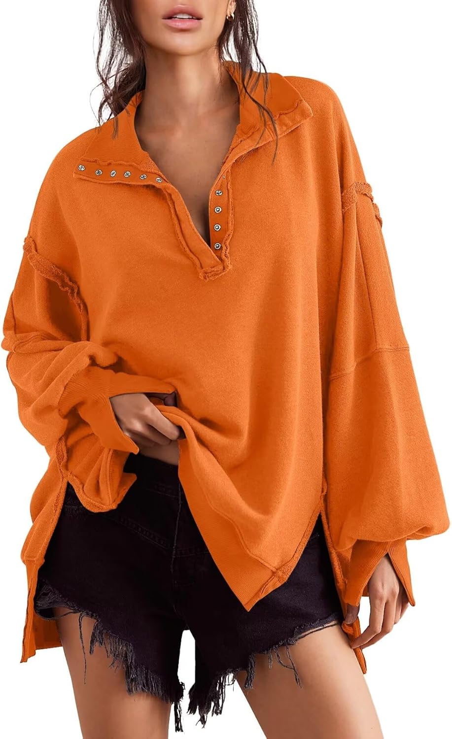 Trendy Henley Pullover Sweatshirt for Women in Fall 2024