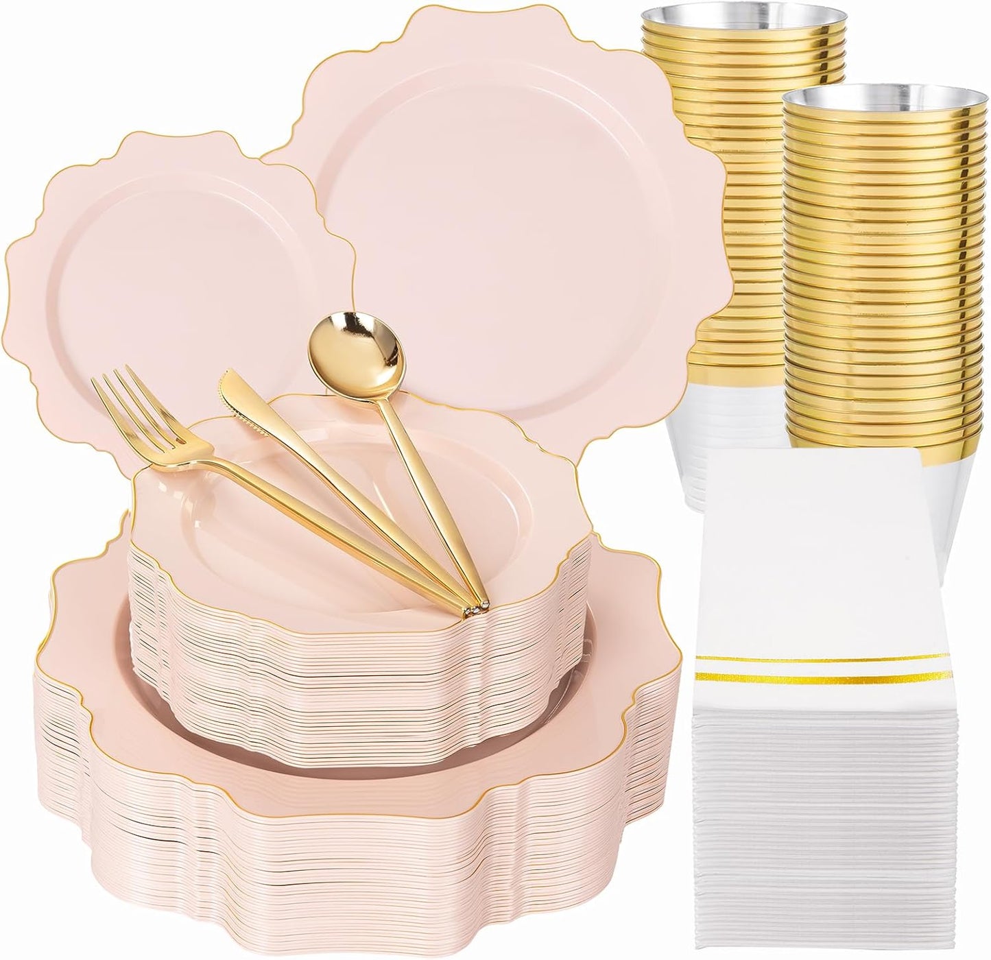 WDF 350Pcs Pink Plastic Plates for Elegant Celebrations