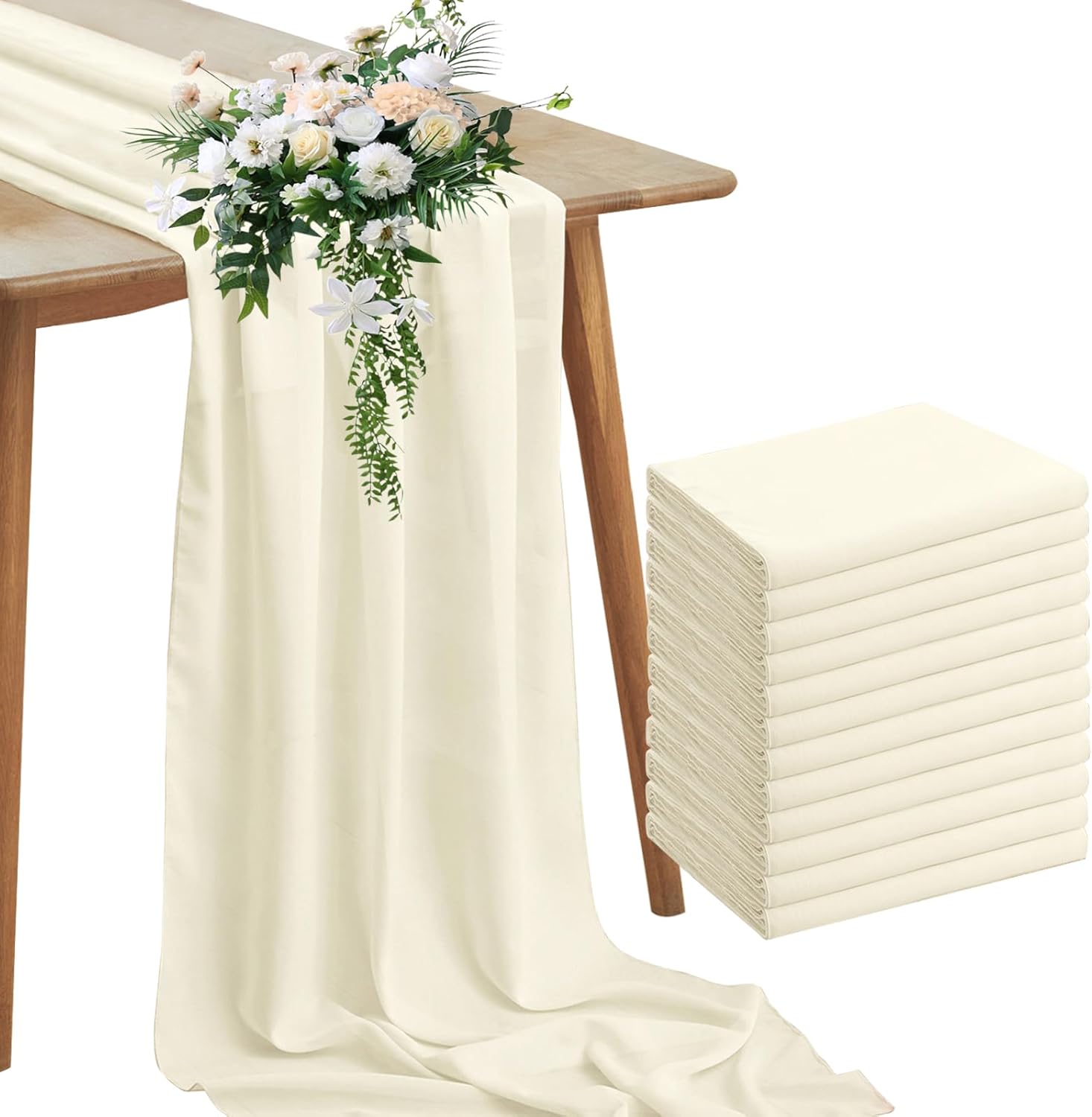 Ivory Chiffon Table Runners 12 Pack for Elegant Decor