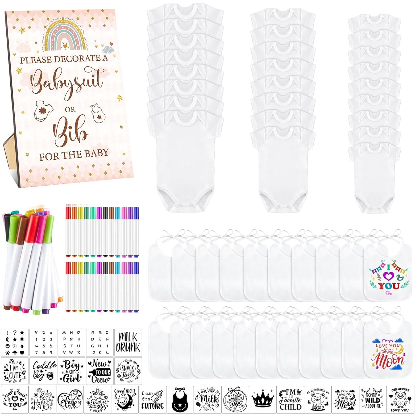 Panitay 100 Pcs Blank Bib Bodysuit Baby Shower Set for Fun