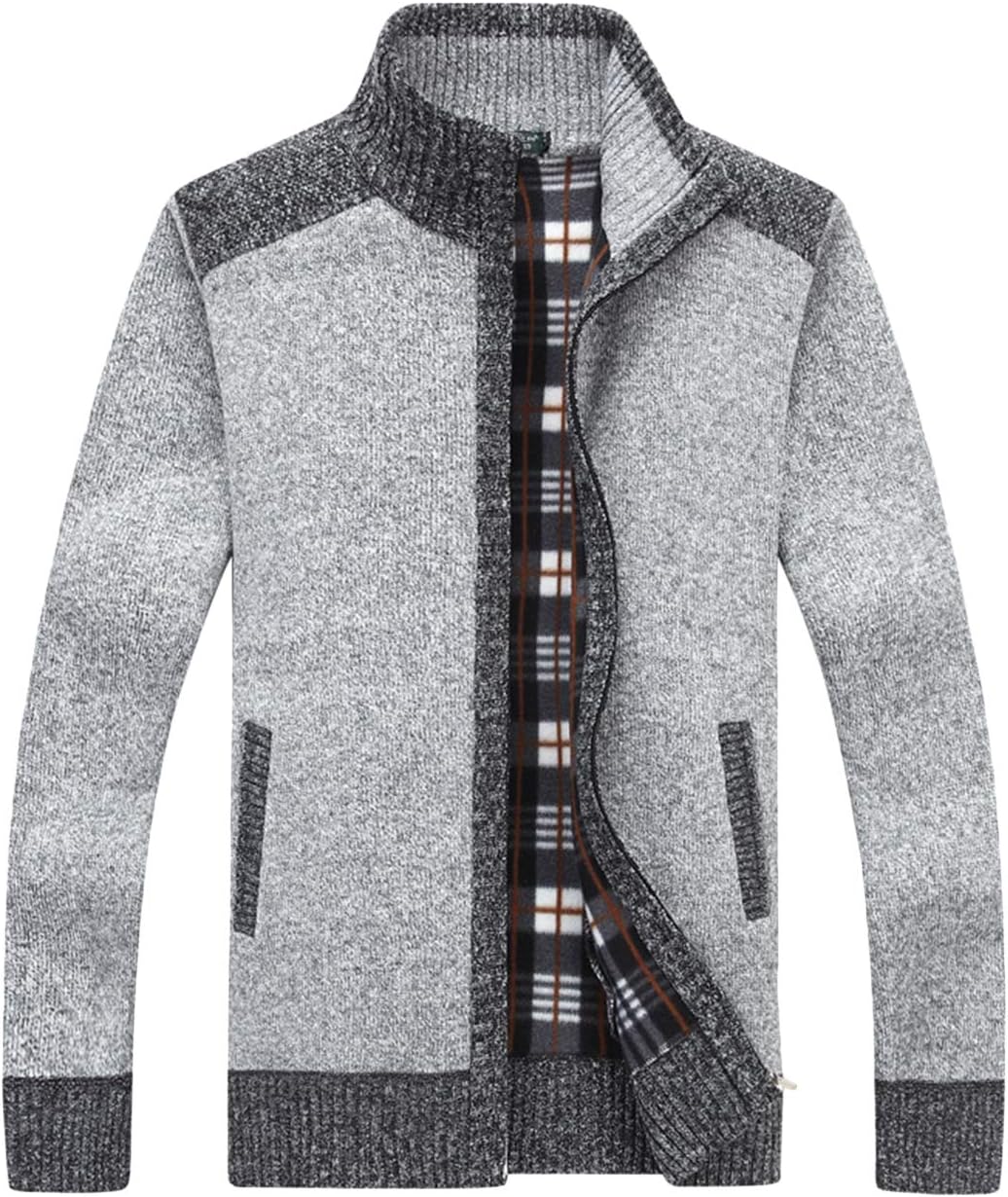Yeokou Men's Casual Slim Full Zip Thick Knitted Cardigan Sweater