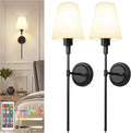Battery Operated Wall Sconce Set of Two - Dimmable Remote LED