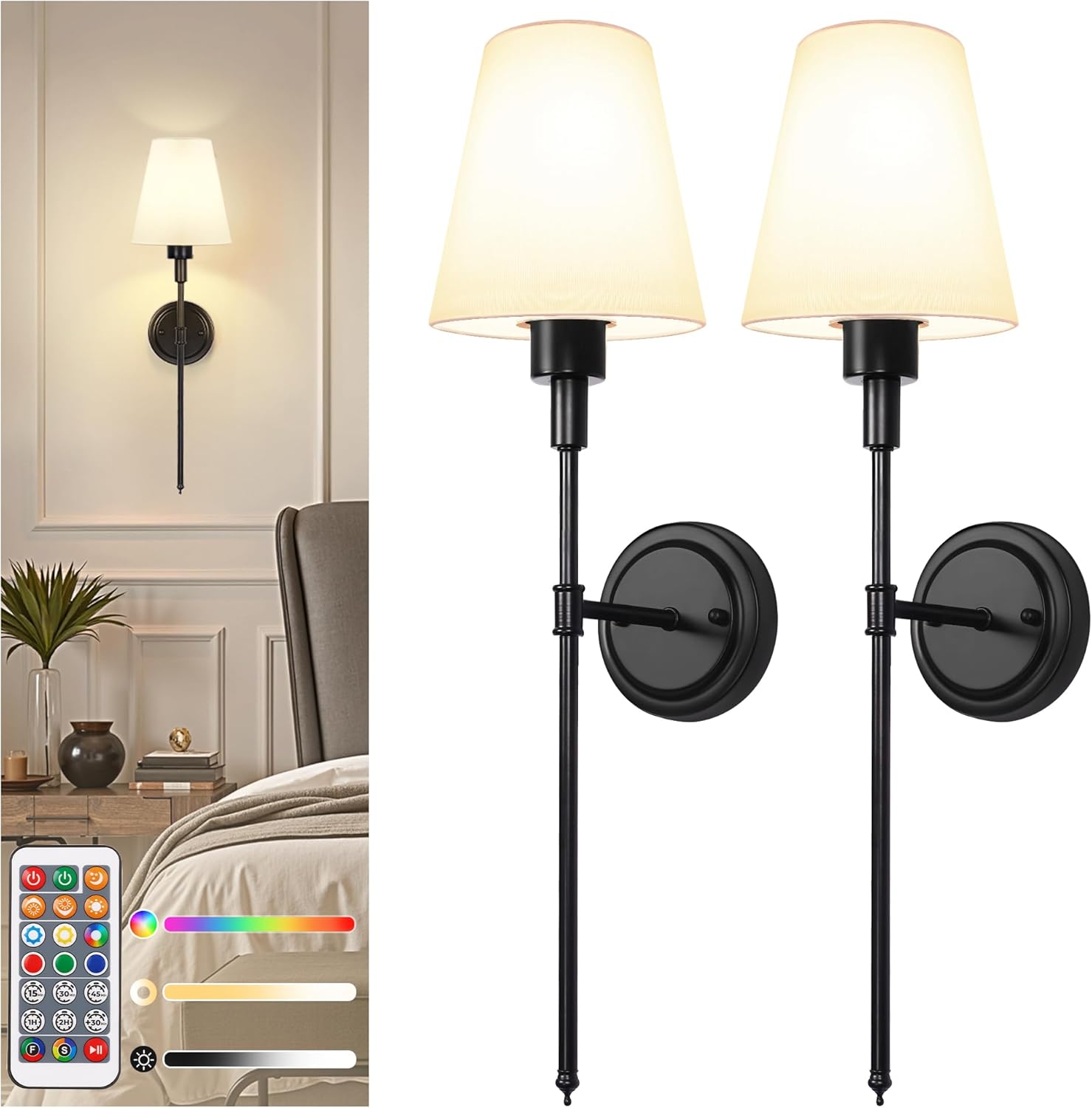 Battery Operated Wall Sconce Set of Two with Remote Control