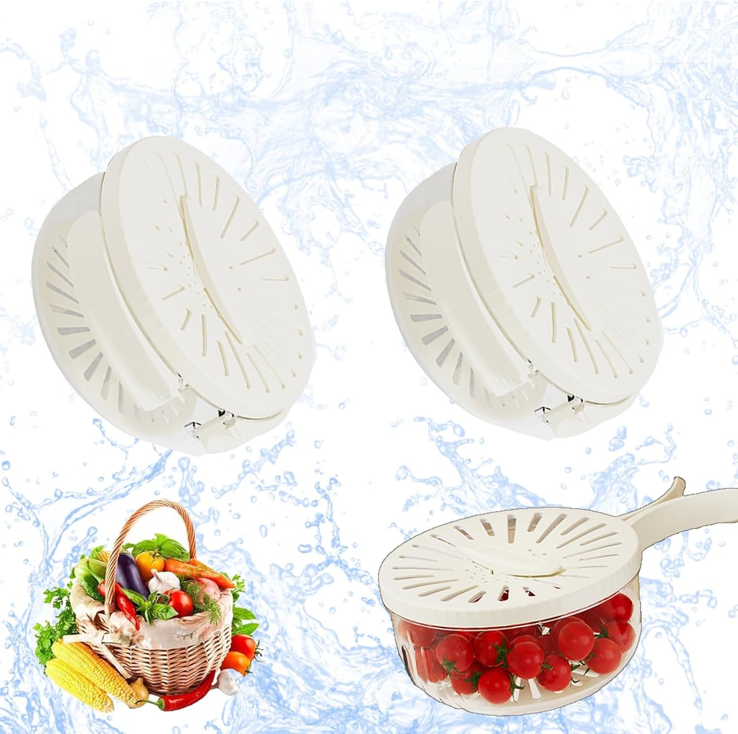 Foldable Multi-Use Kitchen Colander Set, Drain, Wash, & Store, (White-2pcs)
