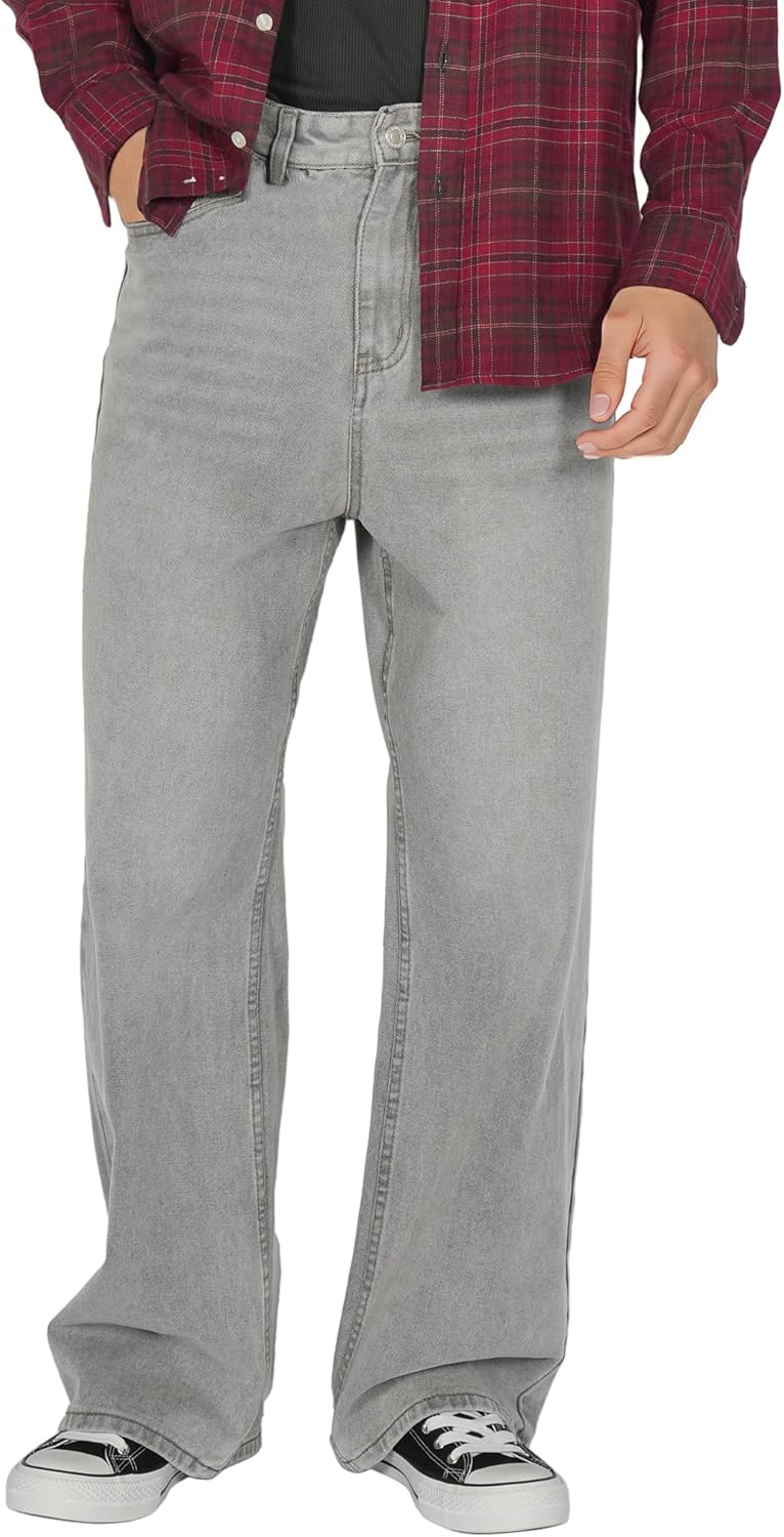 Plaid&Plain Men's Hip Hop Baggy Jeans for Casual Streetwear
