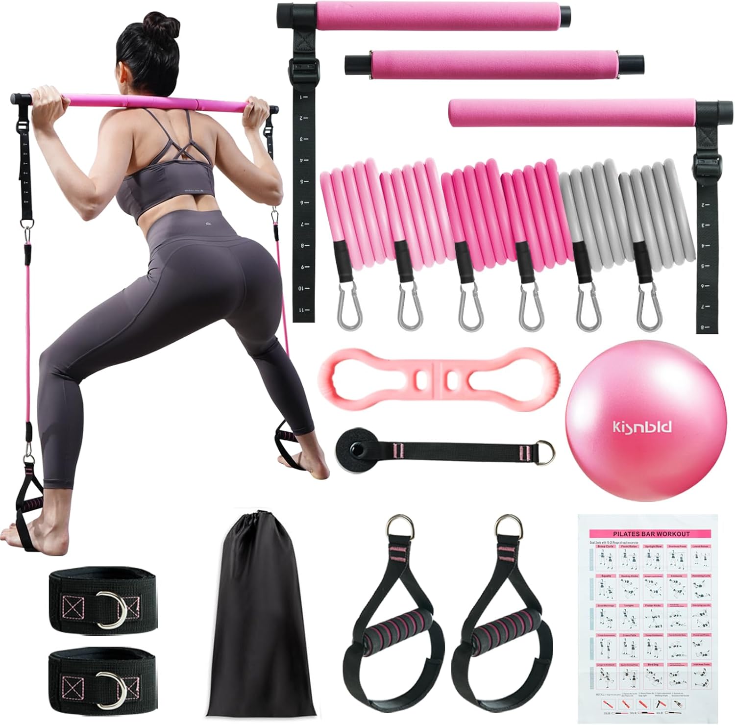 Pilates Bar Kit with Resistance Bands for Home Workouts