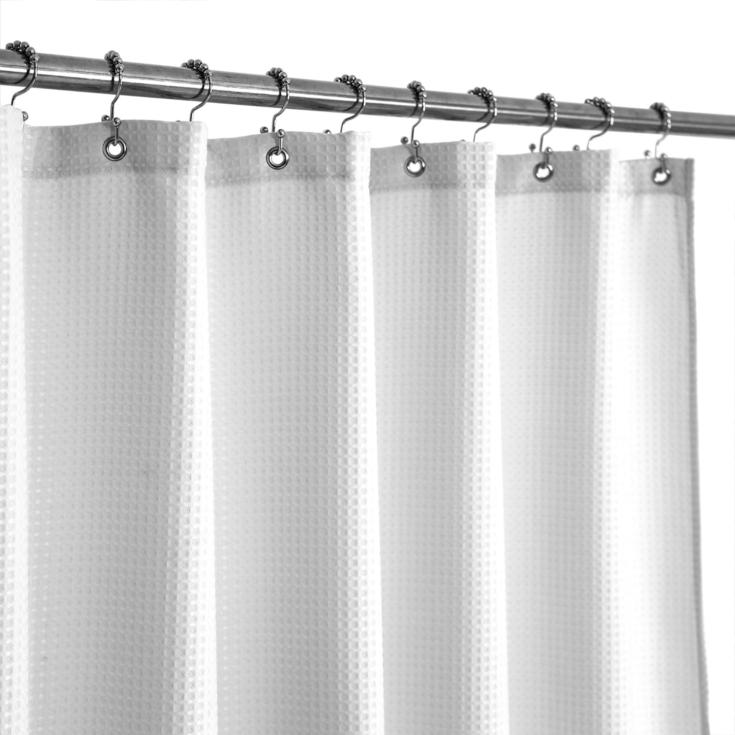 Hotel Luxury Waffle Weave White Shower Curtain - Water Repellent & Machine Washable - 71 x 72