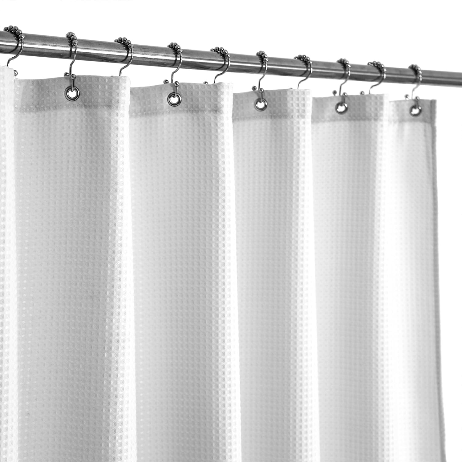 Hotel Luxury Waffle Weave White Shower Curtain - Water Repellent & Machine Washable - 71 x 72