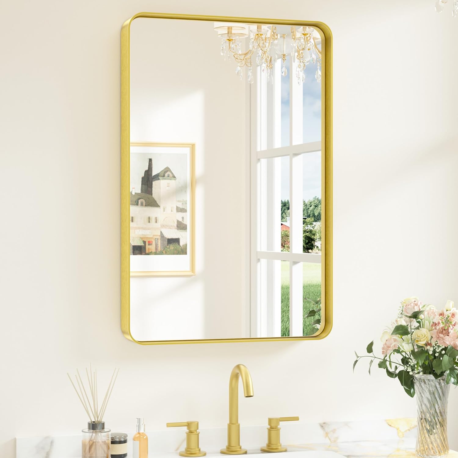 Keonjinn Gold Bathroom Mirrors for Wall - Modern Elegance