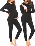 Nursing Pajama Set for Women - Long Sleeve Striped Thermal Sleepwear