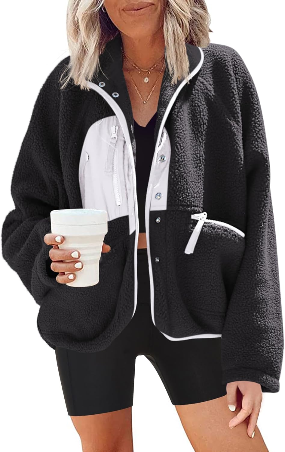 Nirovien Womens Fuzzy Fleece Jacket for Cozy Winter Style