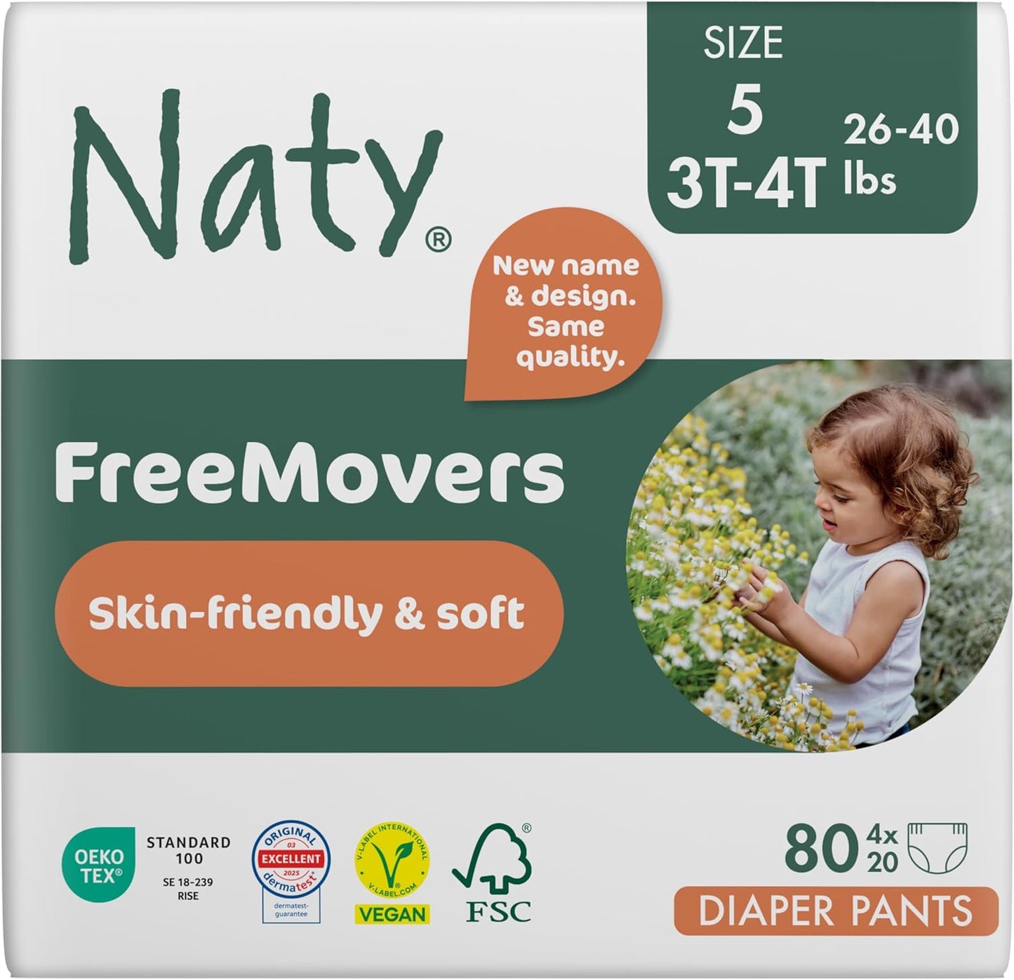Naty FreeMovers Diaper Pants for Sensitive Skin - Size 5, 80 Count