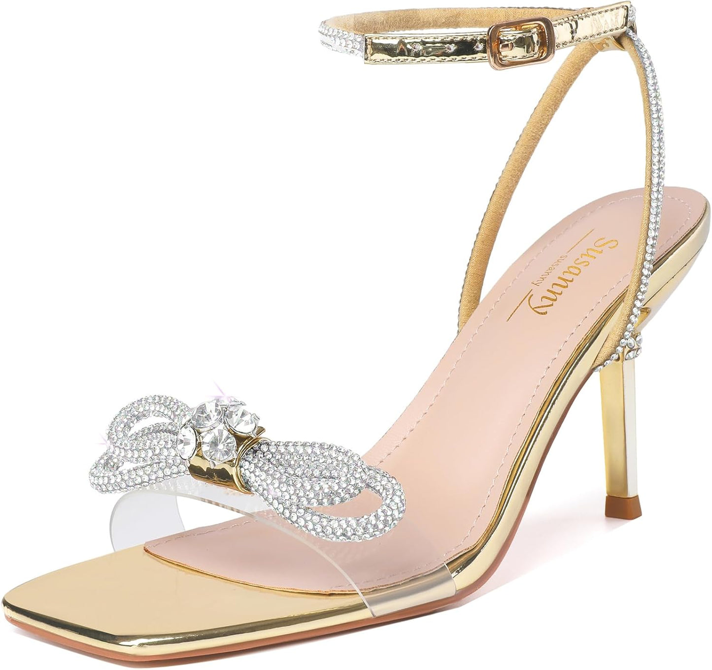 Susanny Women's Closed Toe Rhinestone Wedding Low Heel Slingbacks