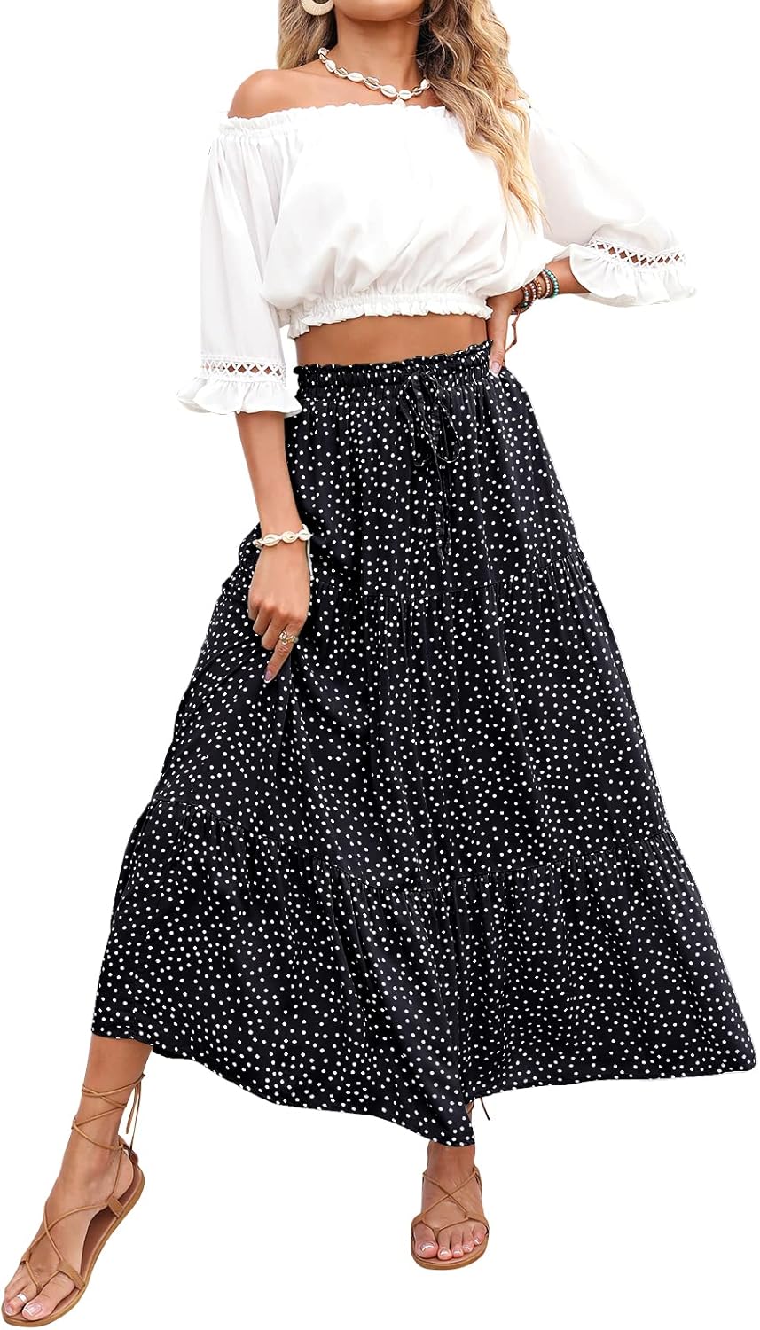 ZESICA Women's Bohemian Floral Printed A Line Maxi Skirt