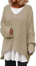 Womens Oversized V Neck Sweater - Soft Knit Slouchy Pullover