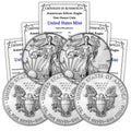 1986-2021 Lot of (5) 1 oz American Silver Eagle Coins - Uniform Year