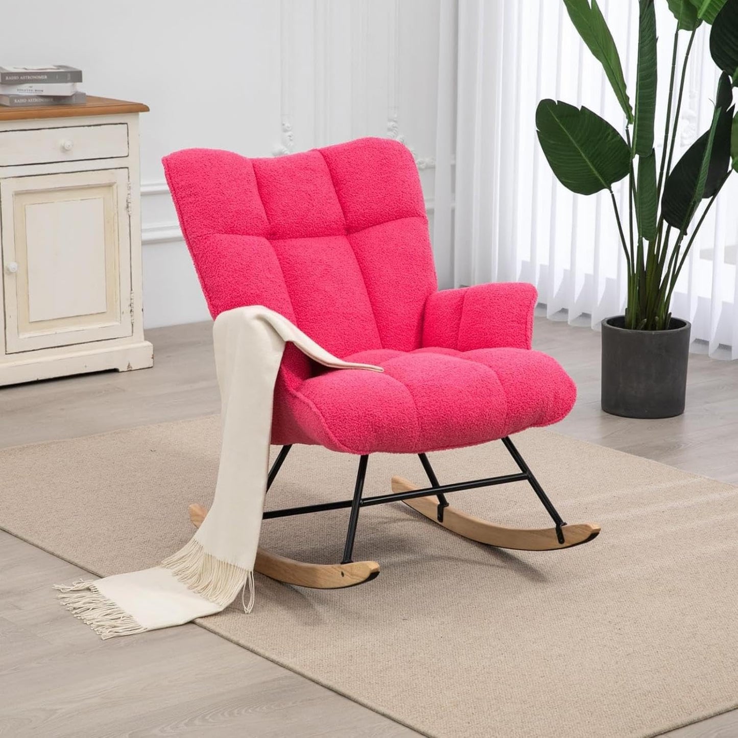 Ergonomic Rocking Chair Nursery Teddy Upholstered Glider Rocker
