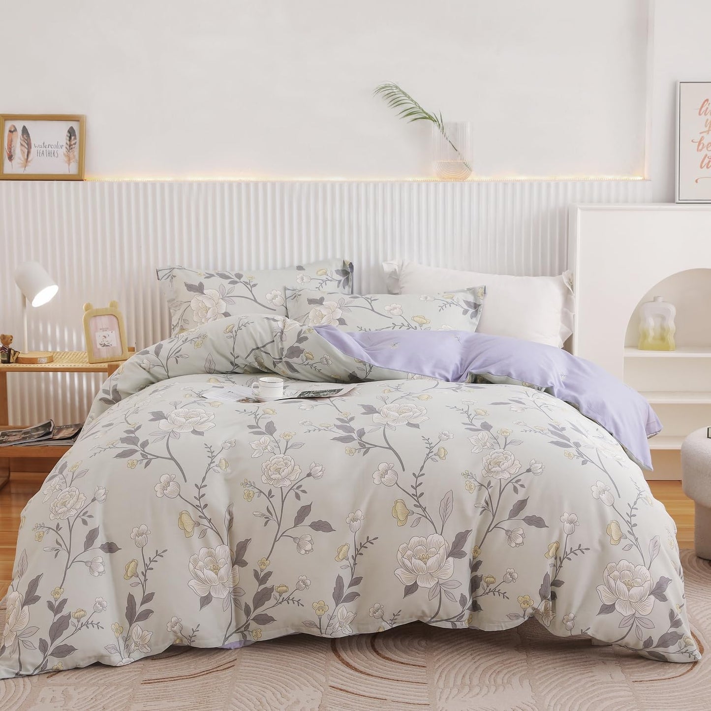 OAITE Duvet Cover King Size - 100% Cotton Floral Design