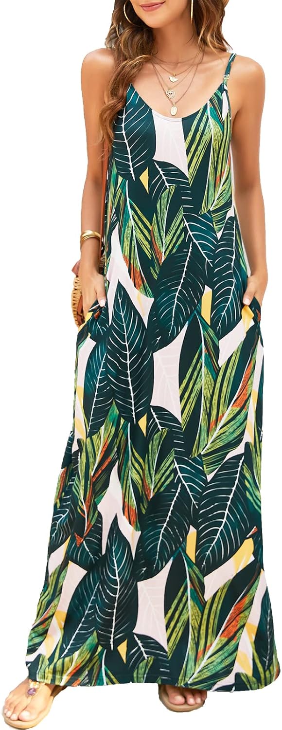 Supnier Women's Summer Maxi Dress with Pockets for Comfort