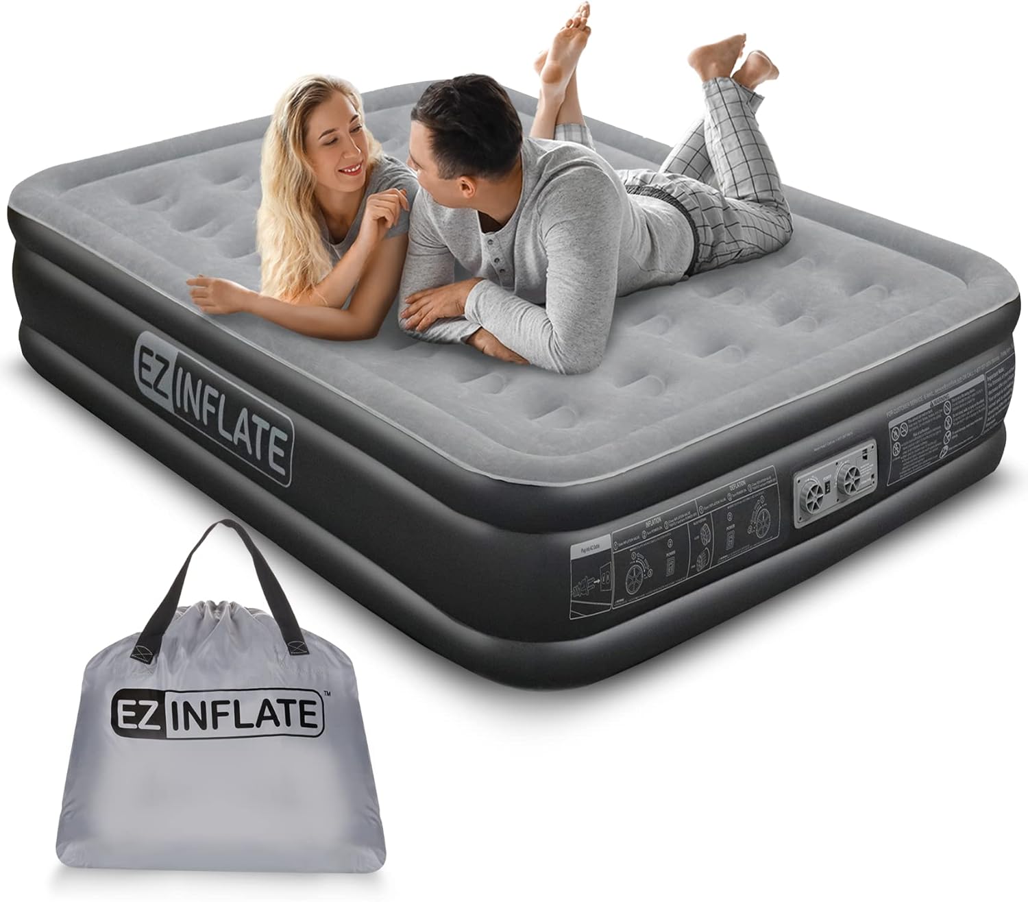 EZ INFLATE Air Mattress with Built in Pump for Camping Travel