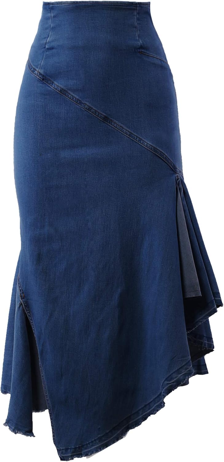 A2Y Women's Slim Fit Rayon Knee Length Denim Jean Pencil Skirt