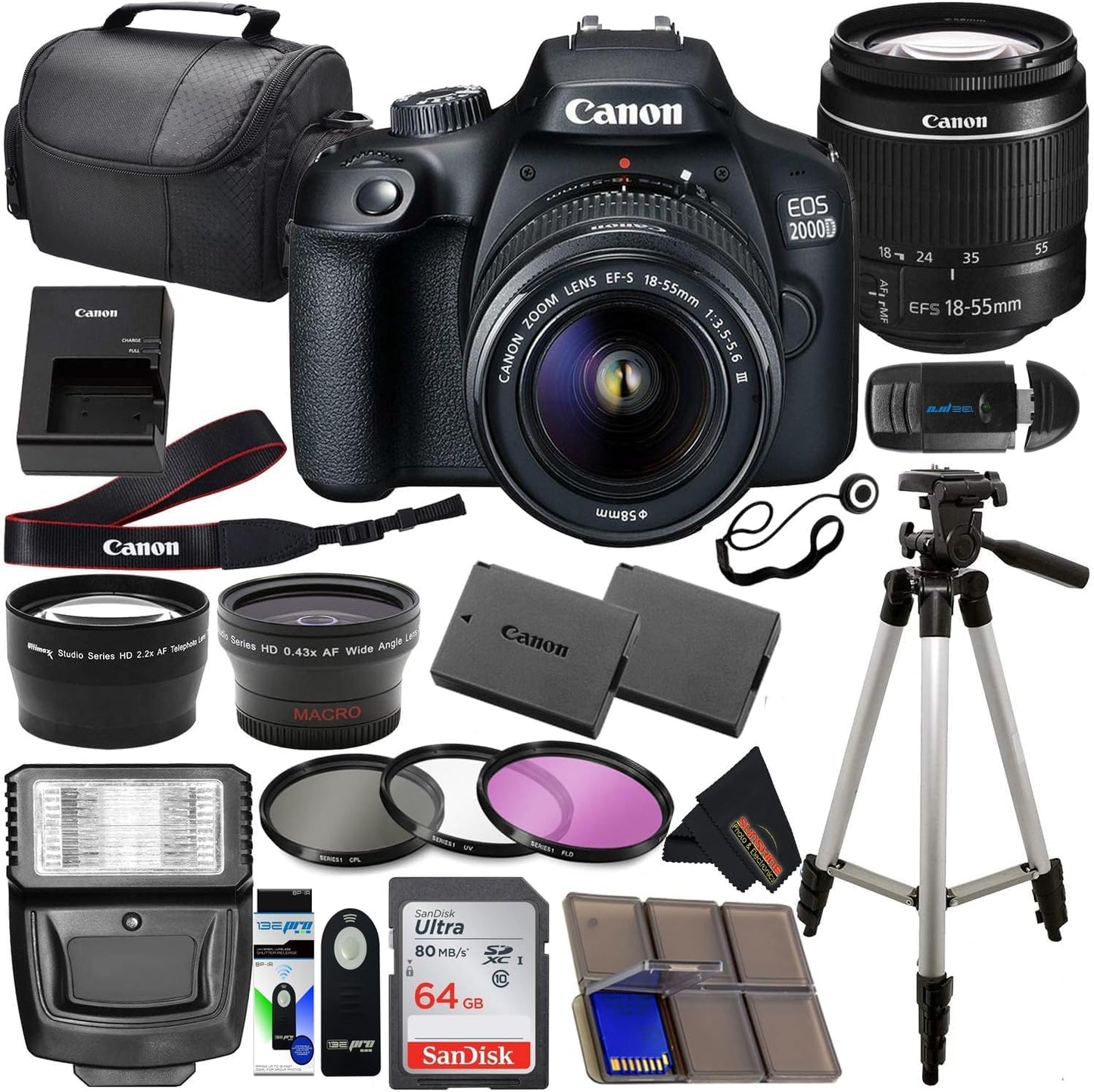 Canon EOS 2000D DSLR with 18-55mm Lens and Accessories Bundle