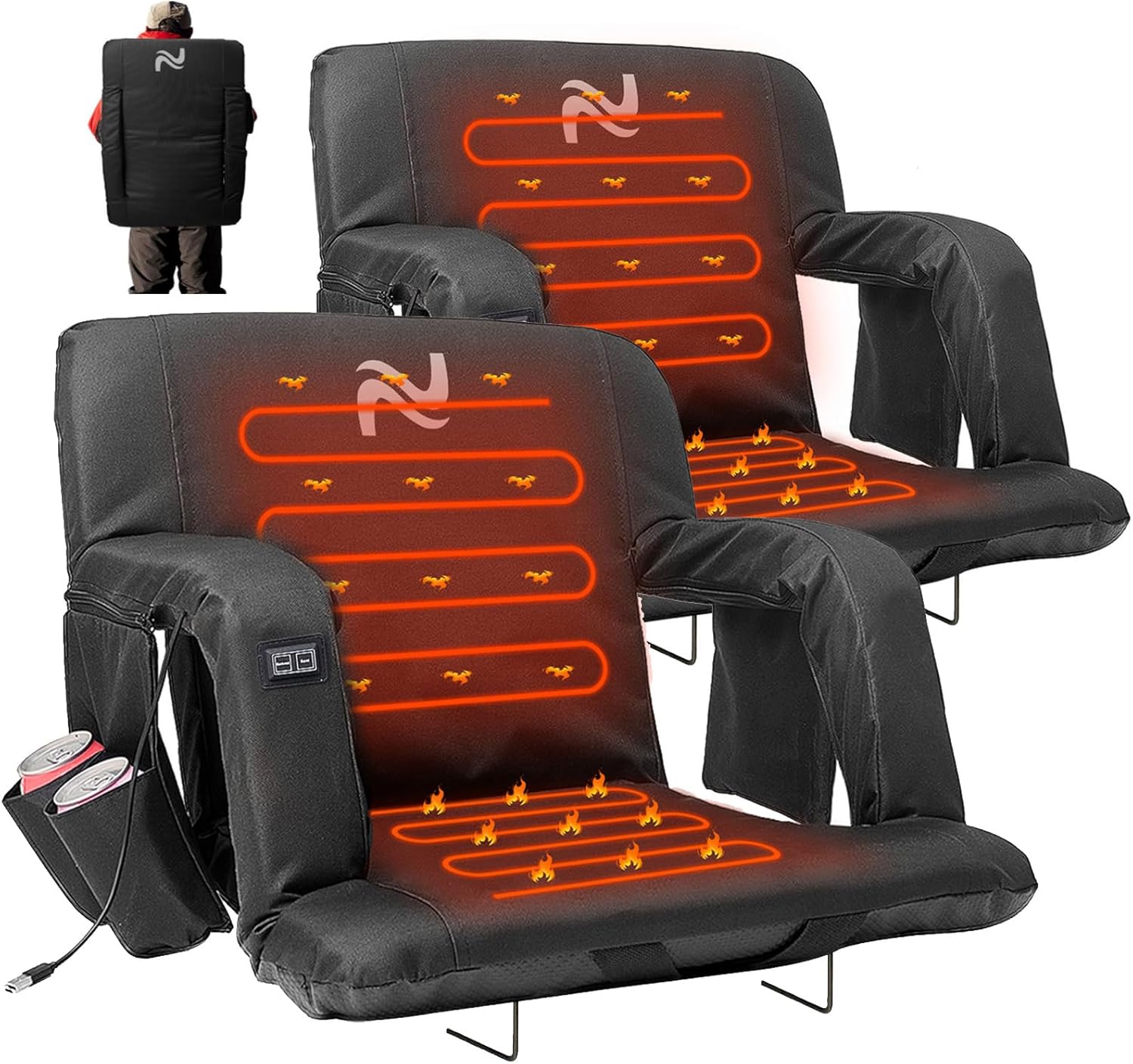 LILYPELLE Double Heated Stadium Seat with Back & Arm Support