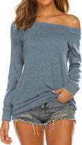Women's Off Shoulder Boat Neck Blouse - Long Sleeve Casual Top