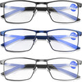 Metal Reading Glasses 3 Pack TR90 Readers for Men Women - Blue Light