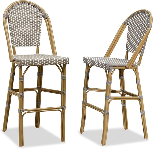 French Bar Stool Set of 2 with Bamboo Print Finish for Patio