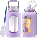 Large Glass Water Bottle with Stainless Handle - 3L Straw Lid