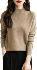 Women's 100% Merino Wool Seamless Mock Neck Sweater - Lightweight Raw