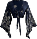 Women's Boho Tie Front Bell Sleeve Top - Retro Country Concert Look