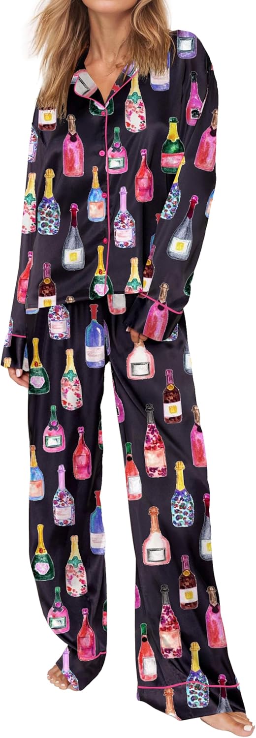 Satin Pajamas for Women Set Long Sleeve Button Down Sleepwear