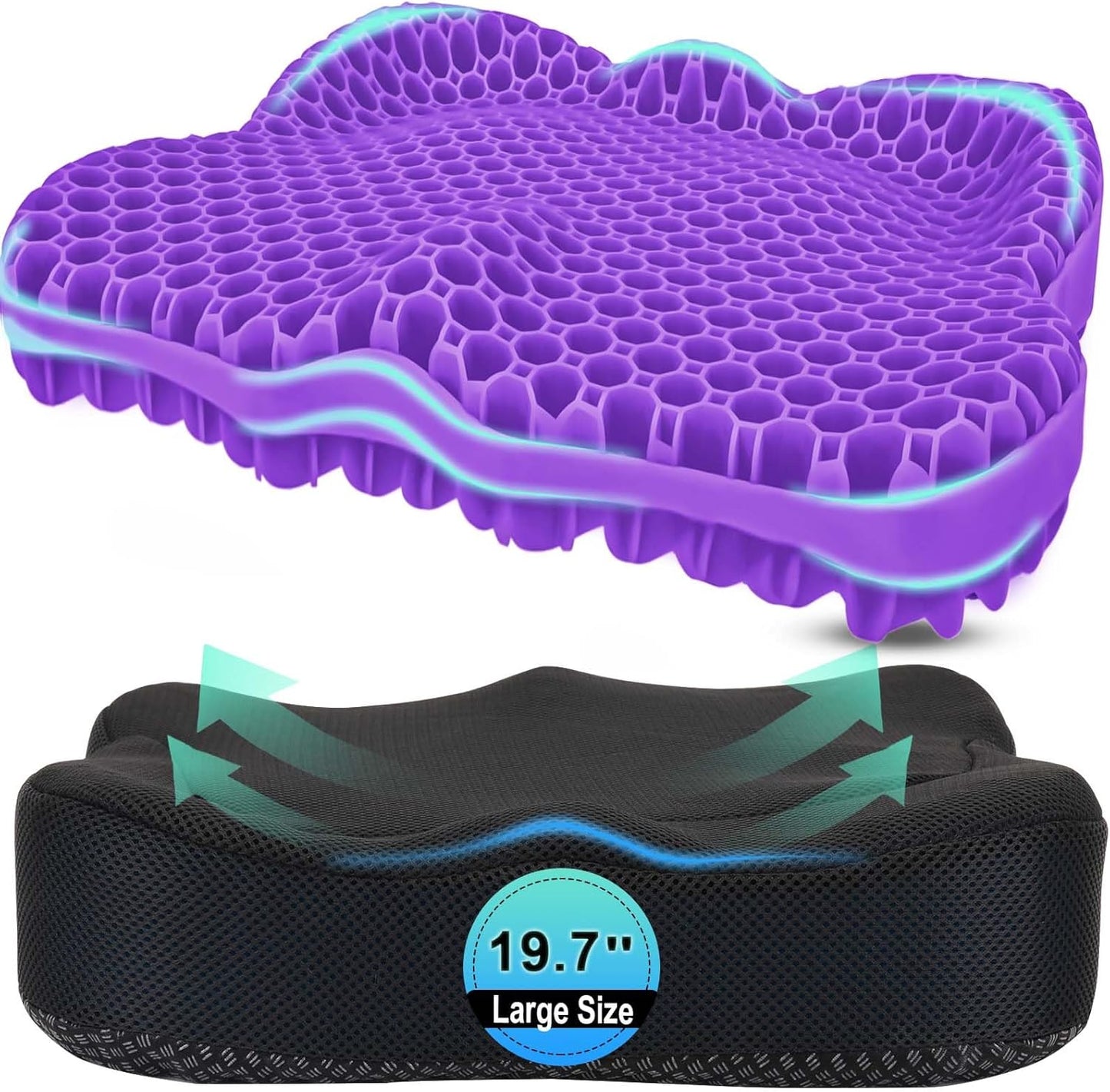 Thicken 19.7in Gel Seat Cushion for Long Sitting Relief