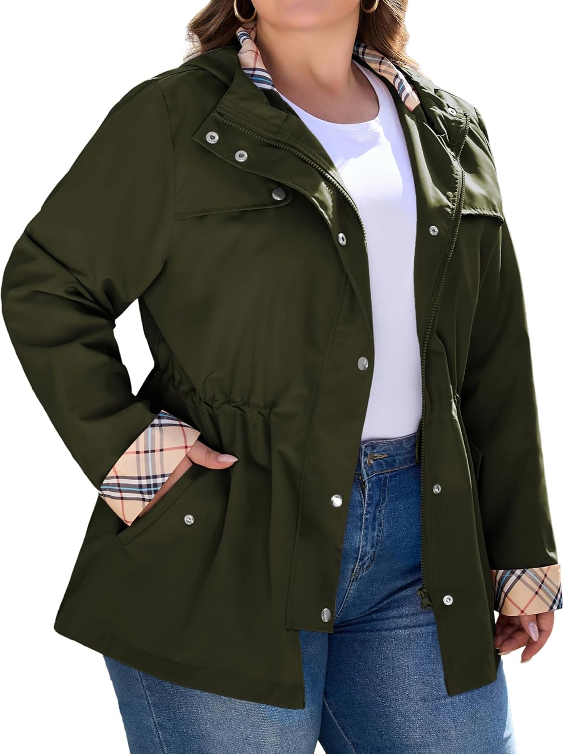Bloggerlove Plus Size Long Rain Jacket for Women with Hood
