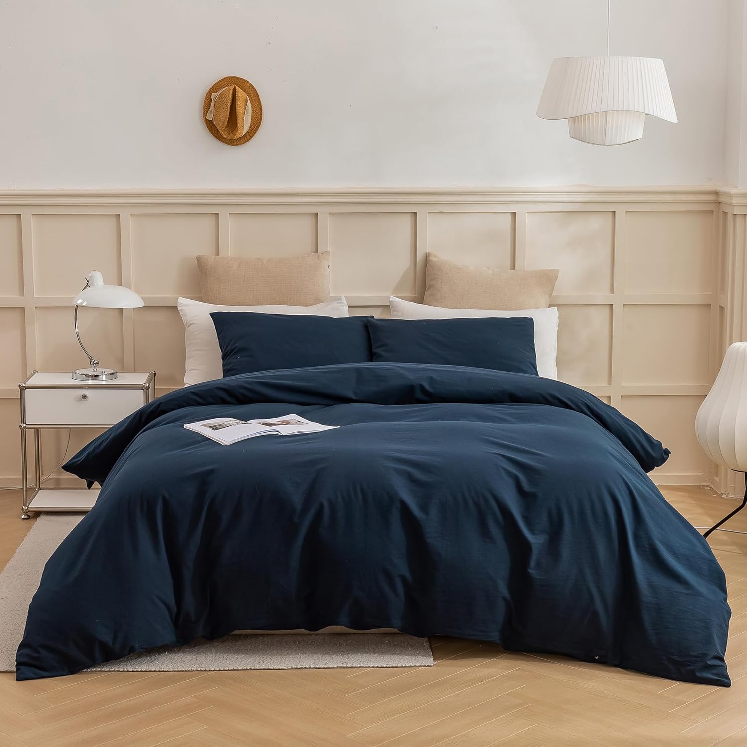 ECOCOTT Navy Blue Duvet Cover Set for California King Size Beds